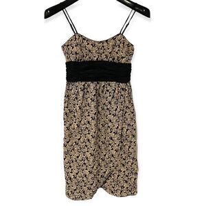Corey Lynn Calter Black/Gold Floral Spaghetti Strap Silk Dress Size 6